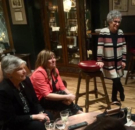 Rep. Lisa Cutter, center, joined members of Colorado Press Women to celebrate News Literacy Week 2020 at the Denver Press Club. She is flanked by Carol Anderson (seated) and Marilyn Saltzman. Photo by Ann Lockhart. News literacy